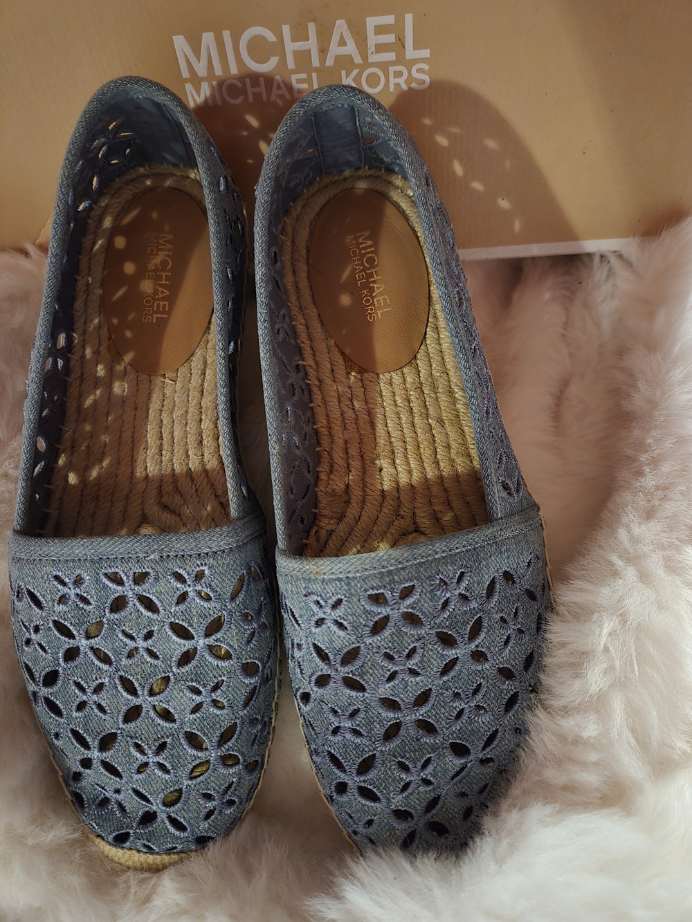 Michael Kors Denim Blue Laser-Cut Espadrille Flats